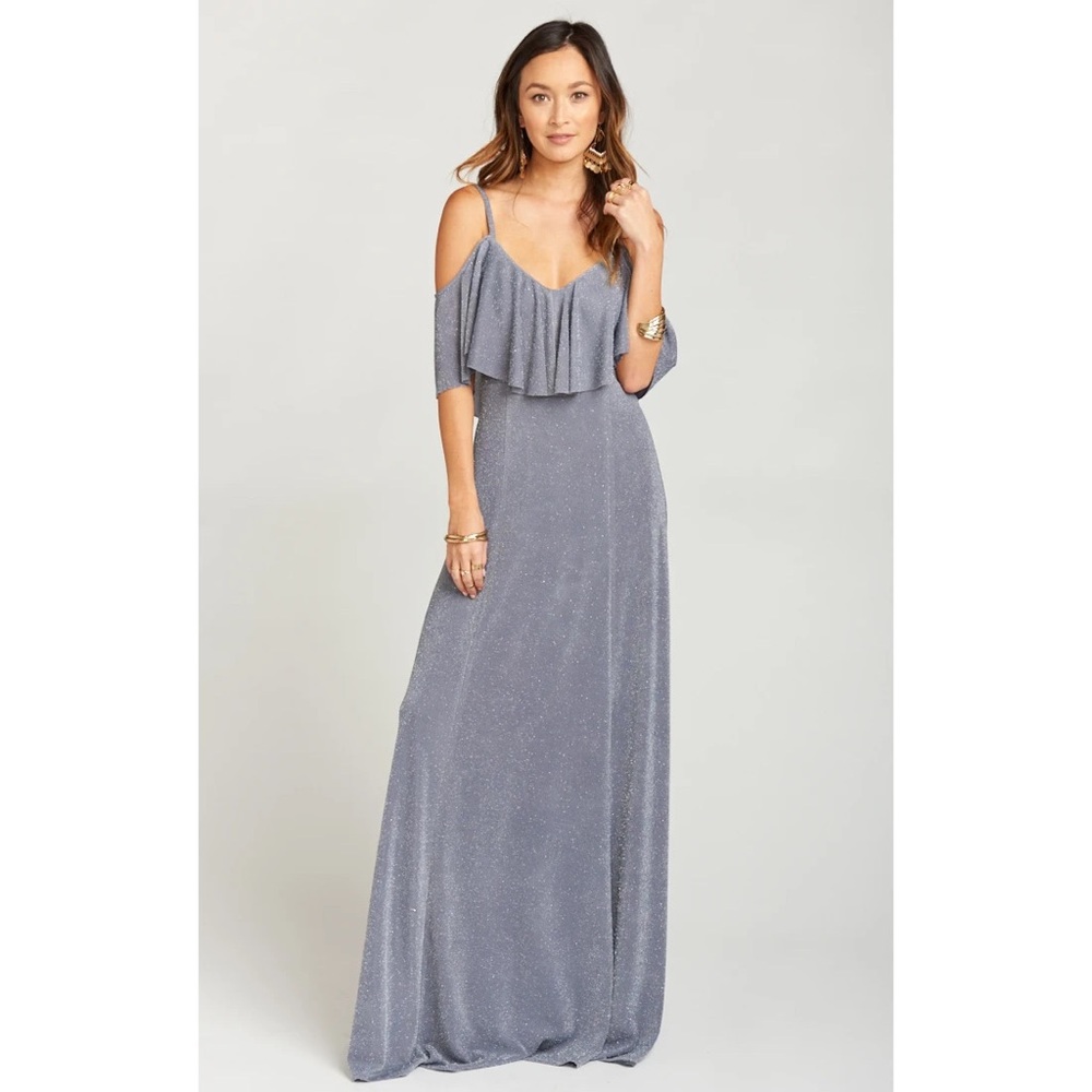 NWT  - convertible shimmer gray maxi dress - bridesmaid, wedding, prom, formal